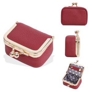 Square Kiss Lock Coin Purse PU Leather Solid Color Leather Jewelry Bag Wallet Multifunctional Small Item Bag Woman Girl