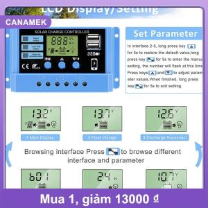 【CANAMEK】 30A 20A 10A năng lượng mặt trời CHARGE CONTROLLER 12V 24V tự động panel năng lượng mặt trời PV LCD điều khiển cho chì-axit pin pin lithium kép USB