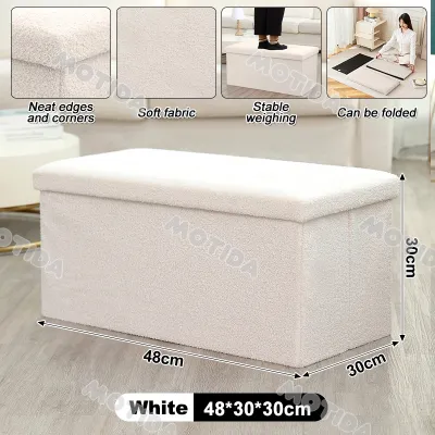 【24 Hour Shipped】Teddy Lamb Storage Box Ottoman Foldable Chair Storage Stool Rectangular OTTMAN Storage Foot Stool Sit Folding Storage Box Footrest Seat Versatile Space Saving