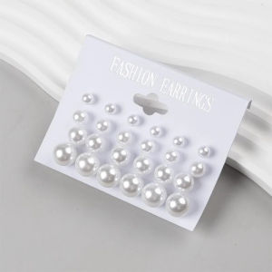 【Elegant】12-Pair Pearl Stud Earrings Set White Beige Simple Fashion Jewelry for Women Simple Atmospheric Stud Earrings