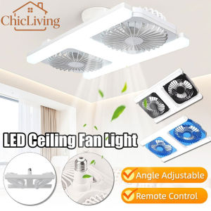 ChicLiving 2in1 Ceiling Fan Light E27 60W LED Mute Double Head Fan Light Adjustable Angle Remote Control for Bedroom Living Room风扇灯