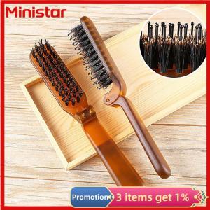 Ministar Boar Bristle Hair Brush Amber Foldable Portable Comb Pocket Collapsible Travel Massager Styling Tool Salon Men Women Gift