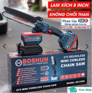 Máy Cưa Xích Dùng Pin BOSHUN - Pin 21v Lưỡi Cắt Sắc Bén Không Chổi Than Chân Pin Phổ Thông Bảo Hành 12 Tháng BS-CS08