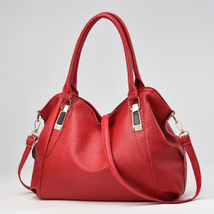 Large Capacity Textured Handbag PU Leather Solid Color Shoulder Bag Womens Commuter Hobo Bag