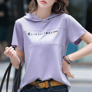 Womens Cozy Short Sleeve Tee Hoodie T-Shirt Casual Tops 95% Cotton