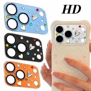 FXUP Trái tim 3D đính cương Miếng dán bảo vệ camera điện thoại bằng kính. HD rõ nét Bao phủ toàn bộ Phim bảo vệ ống kính điện thoại Chống sốc Nắp bảo vệ ống kính máy ảnh. Cho iPhone 18 Pro Max/18 Pro/17 Pro Max Phụ kiện điện thoại di động