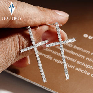 1.8mm All Moissanite  Cross Pendant Earrings for Women 925 Sterling Silver Sparkling Diamond Drop Earrings Party Jewelry GRA