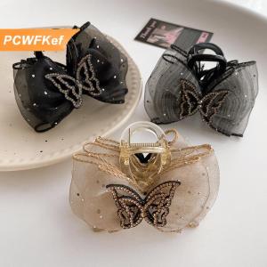 【PCWFKef】 Rhinestone bướm lấy clip cho phụ nữ tính khí thanh lịch lưới tóc Clip Thời Trang Phụ kiện tóc