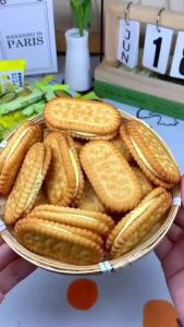 Banana and durian jam-filled cookies individually wrapped as a small snack  Bananana Durian Jam Sandwich Biscuits Individually Packaged Snacks