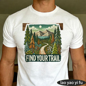 [Local Stock] HBESTY  Find Your Trail Path Graphic T Shirt Men Tee Inspirational Hiking Quote Print Top Summer Nature Walk Casual Streetwear