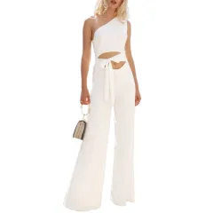 Miles Lady Jumpsuit Solid Color Back Zipper Formal Elegant Cross Strap Slim  Fit Square Neck Sleeveless Wide Leg Women Romper Female Clothes Romper  Elegant Hollow