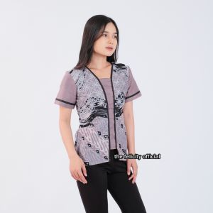 felicitybatik - Atasan Blouse Batik Kebaya Kantor Seragam Couple Wanita Kemeja Pria [ anggur ]