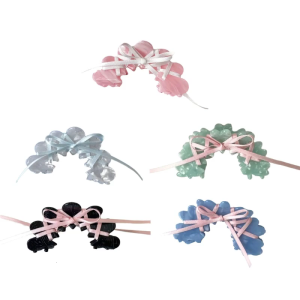 Stylish Acrylic Hair Claw Sweet Girl Grab Clip Ribbon Tied Bowknot Hair Clips Bow Shape Barrettes Headwear for Women