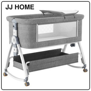 【JJ HOME】Rocking Baby Cot with Storage | Adjustable Cradle Bed with Wheels | Newborn Bassinet 0–3Y