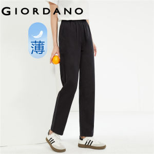 GIORDANO Women Pants 100% Cotton Lightweight Pants Elastic Waist Solid Color Simple Fashion Casual Straight Pants 13414320