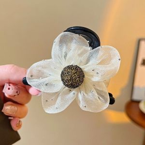Klip Rambut Lace Flower Hair Clip Temperament Cute Hair Claw Shark Hairpin Ponytail Elegant Women