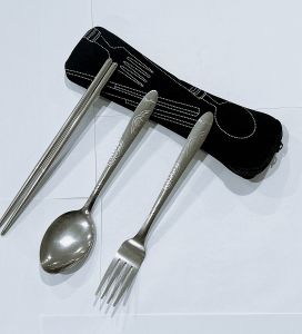 ZH056 Pouches Spoon Set 3in1 Set Stainless Steel Dinner Tableware Portable Travel Spoon Chopsticks Fork Set