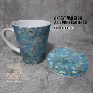 Latte Mug 12 oz and Ceramic Coaster Set.vincente Van Gogh Art Series:Almond Blossom Tree