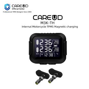 CAREUD M3K-TH Motorcycle Wireless TPMS Tire Pressure Monitoring System Digital LCD with Two Black Internal Sensors Easy to install