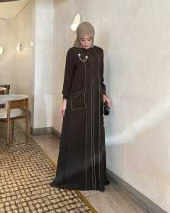 Marwah Dress Elegant Pesta Bahan Ceruty Babydoll Aplikasi Jahitan Timbul Gamis Cantik Viral Terbaru