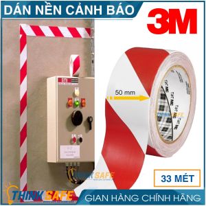 Băng keo dán nền cảnh báo 3M 767 sọc trắng đỏ phân chia lối đi cảnh báo nguy hiểm keo dán chắc chắn bền màu ( 50mmX32.9) - Bảo hộ Thinksafe