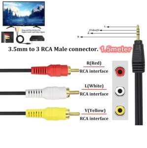 High Quality 3.5mm Plug to 3 RCA Male Adapter AV Extension Cable for TV VCD DVD 1.5m/3m/ 5m/ 10m