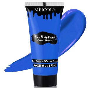Sơn vẽ mặt và cơ thể màu xanh hoàng gia dạng kem tuýp lớn 2.37oz sơn vẽ toàn thân gốc nước dành cho người lớn và trẻ em tuýp đơn sơn vẽ mặt màu xanh đậm dùng cho trang điểm hóa trang Smurf Mystique Avatar trang điểm hiệu ứng đặc biệt Halloween.