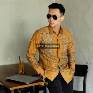 UDARATI KUNING Batik Couple 100% Original Prabuseno Kemeja Batik Pria Slim Fit Lengan Panjang dan Tunik Batik Wanita Bahan Katun Printing Premium Cowok Cewek Sarimbit Modern Seragam Kantor Premium Mewah Halus Adem dan Nyaman