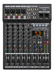 PADONPRO EV8 8 Channel Professional Audio Mixer 99 DSP Effects Bluetooth USB OTG 48V Phantom Power for Karaoke Live Streaming