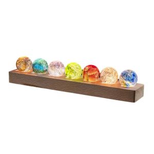 ORIGE HOUSE LED Wood Stand 7 Colorful Glass Ball Detachable Shiny Luminous Crystal Ornaments Fantastic Style USB Plug in Glaze Beads Glass Sphere Figurine Home Decoration
