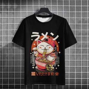[Local Stock] VCC Cartoon Cat 3D Print T Shirt For Men Casual O-neck Short Sleeve Tops Funny Ramen Pattern Oversized T-shirts Fashion Tee Clothing