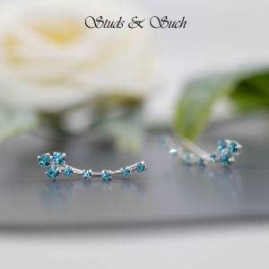 [Studs & Such] 925 Silver Curved Stalk Flower Ear Pins With Genuine Preciosa Crystals