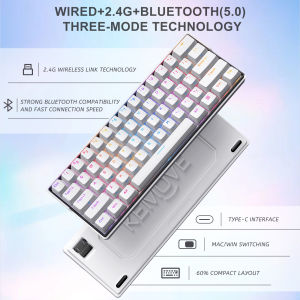 Kemove K61 Bàn Phím Cơ Đèn nền RGB hot-swappable Bàn phím có dây 60% bố trí 61 phím Bàn phím chơi game chống bóng mờ phím cho laptop máy tính Máy tính để bàn Bàn phím công tắc Đỏ/Xanh chuyển đổi