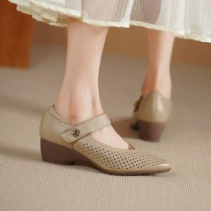 Hollow Wedge Heel WomenS Shoes 2025 Summer New Vintage Breathable Pointed Toe Fashion High Heels For Women