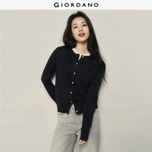Giordano Women Shell buttons crewneck cardigan Free Shipping 05355714