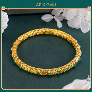ASIX GOLD 916 gold 24K gold plating Green agate openwork carved bracelet Korean fashion 18K gold high quality design ladies lucky ruyi bracelet No allergies Doesnt turn black Exquisite holiday wedding gifts