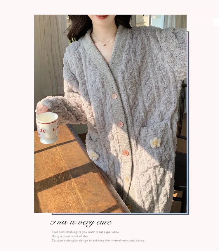 Nightgown,Warm home service autumn and winter new pajamas women