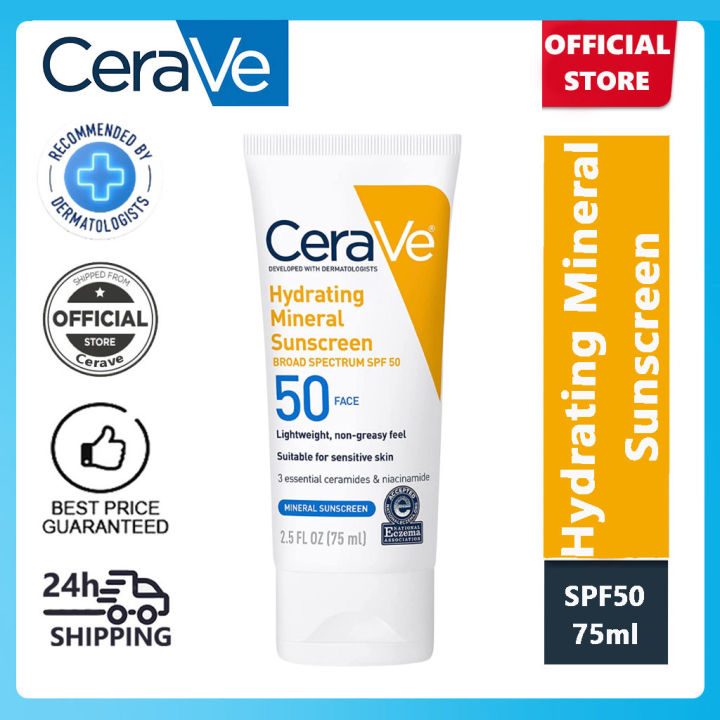 CeraVe Hydrating Mineral Sunscreen Broad Spectrum SPF50 SPF 30 Face ...