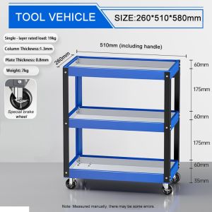 REAIM 3 Layer Heavy Duty Tool Cart Trolley Push Cart with Tool Box Caster Wheel Anti Slip Brake for Mechanical Workshop