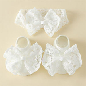 2Pcs/Set Baby Bow Headband Socks Set Toddler Girls Lace Print Bowknot Elastic Hairband Soft Anti-slip Sock Kids Accessories 0-1Y h260729