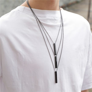 HUIHEYU Simple Trendy Black Gold Hip-hop Cool style Rectangle necklace Sweater chain Necklace for men Jewelry accessories