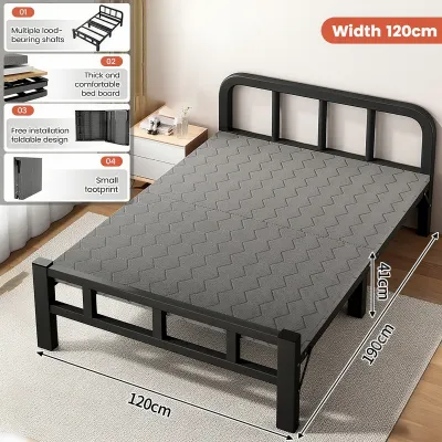 Black Folding Bed Foldable Bed Metal Folding Bed Double/Single Bed Frame Single Bed Durable Quality Save Space For Dormitory Rooms Folding Bed