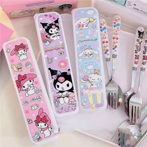 Kawaii Sanrio My Melody Cinnamoroll Kuromi ชุดช้อนส้อม ตะเกียบ ลายการ์ตูน แบบพกพา 3 ชิ้น