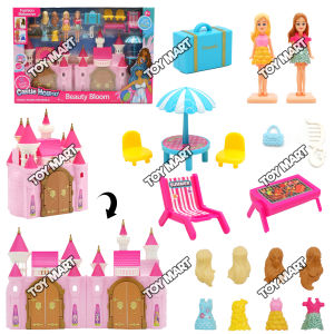 Travel Holiday Doll Playset Expandable Castle with Fashion Dolls and Dress Up Accessories