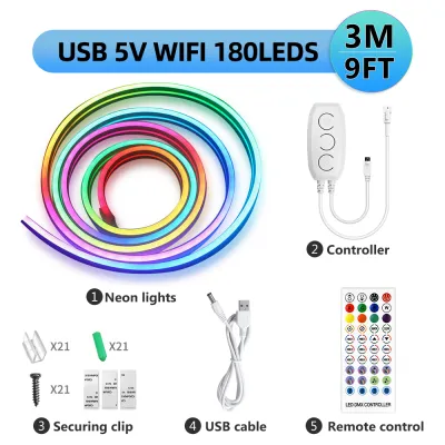 Lampu Neon Flex Strip lentera berjalan Lampu Strip LED Neon 5V/12V Lampu Strip Neon Led Pintar Tahan Air IP65 3M/5M