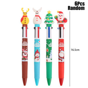 Polocat 6Pcs 4 Colors Christmas Pens 4-in-1 Ballpoint Pen Childrens Christmas Gift Creative Student Present Stationery
