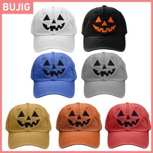 BUJIG หมวกเบสบอลฟักทองปักลายยูนิเซ็กส์สำหรับเทศกาลฮาโลวีนงานปาร์ตี้ฟักทองหมวกสวมหัวเทศกาลฮาโลวีน