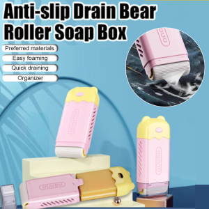 Bear Soap Organizer Anti-slip Drain Bear Roller Soap Box Bathroom Roller Brush Type Soap Dish Holder