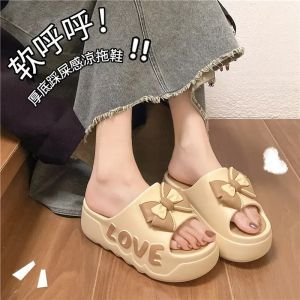 [Free Shipping] 2025 New Summer Outdoor Thick-Soled High-Heeled Fashionable Versatile Bowknot Bathroom Non-Slip Slide Sandals for Women