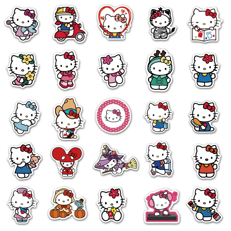 50 PCS Sanrio Cartoon Hello Kitty Stickers For Phone Case Fridge